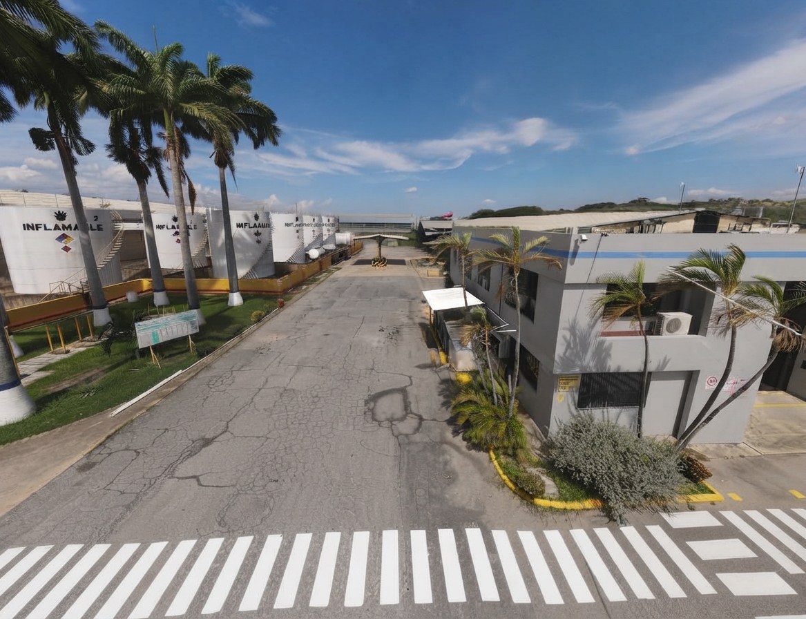 Vista exterior de la planta de QUIBARCA C.A. en la Zona Industrial Santa Rosalía, Cagua, Estado Aragua